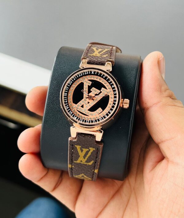 Louis Vuitton [ROTATING] ROSE GOLD BROWN LEATHER WATCH